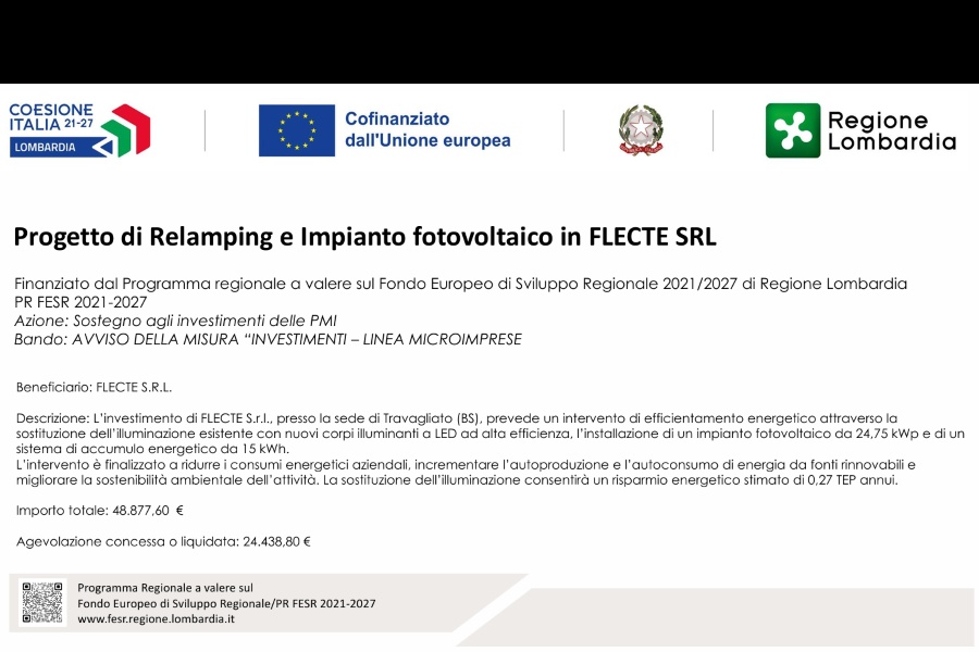 Progetto di Relamping e Impianto fotovoltaico in FLECTE SRL